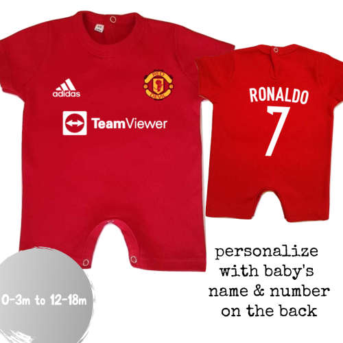 PERSONALISED MANCHESTER UNITED Baby Romper for 21/22 season with NAME and NUMBER/ MUFC Baby Clothes