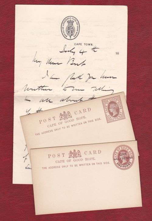 Cape stationery and letter from the House of Assembly 1890s.