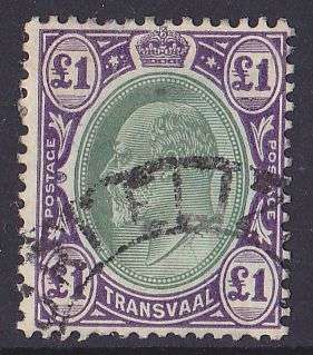 Transvaal Edward vii one pound fine used postal interprovincial Port Elizabeth.