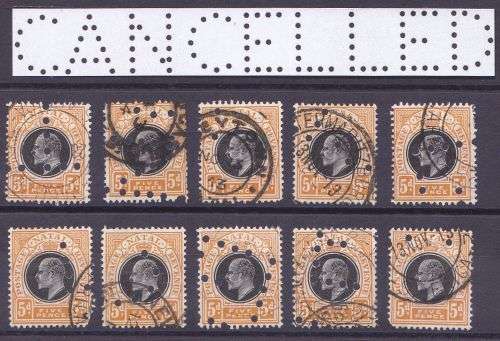 Natal perfin Edward vii (x10) part perfin "CANCELLED".