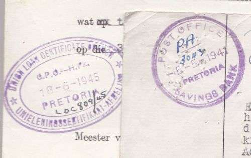 Union George vi Union Loans and Postbank documents relating to an Estate.