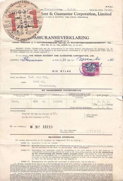 Union revenue 1950 MVA form plus disc scarce.