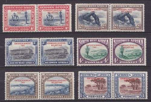 South West Africa Entertainment Tax pairs scarce grouping, mint no gum.