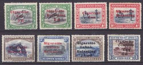 South West Africa Cigarette Tax scarce grouping, mint no gum.