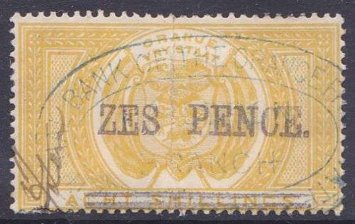 Orange River Colony " Zes Pence" overprint scarce odd creasing of stamp.