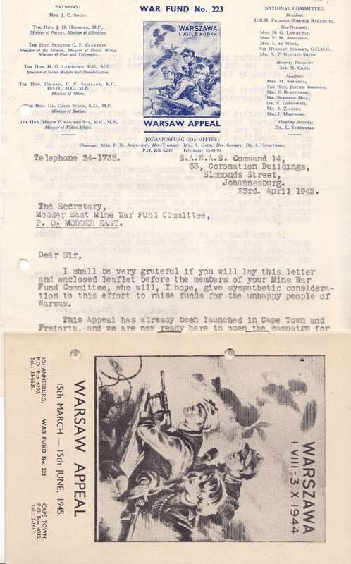 Union Charity Warsaw Appeal letter plus brochure 1945.