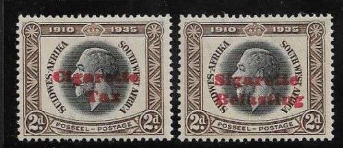 SOUTH WEST AFRICA GEORGE V CIGARETTE TAX (x2).