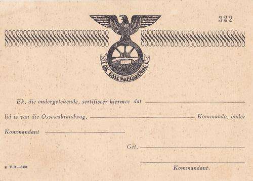 OssewaBrandwag membership card number 322 unused scarce.
