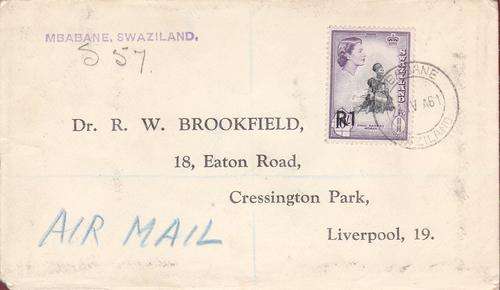 Swaziland postal history sent to Liverpool note R1 usage 1961.
