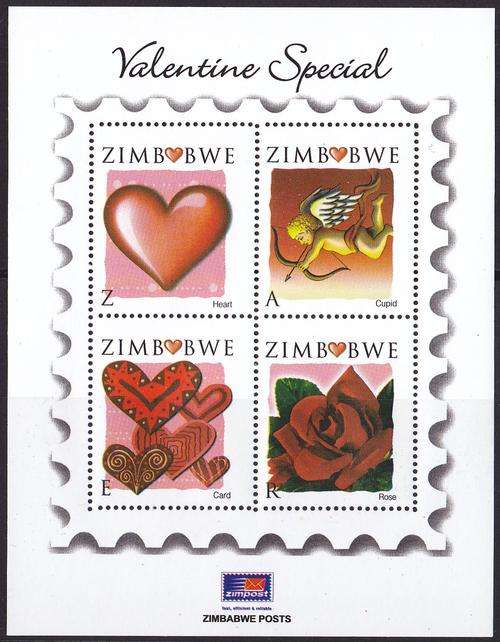 Zimbabwe Valentines Day miniature sheet.