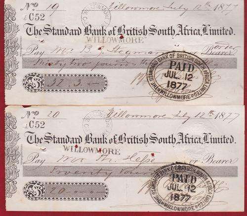 Cape of Good Hope Queen Victoria 1d embossing on cheques sequential 1877.