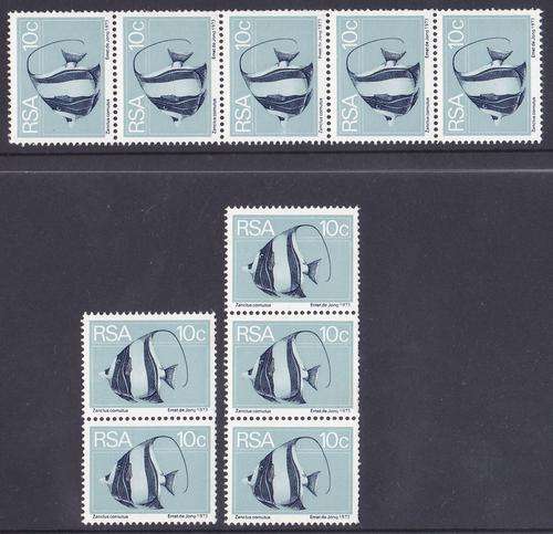 South Africa variety Dot in front of fish 10c coil stamps.