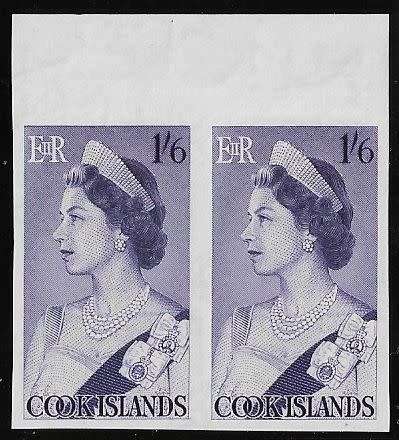 Cook Islands 1s6d Queen Elizabeth imperforated pair SG52.