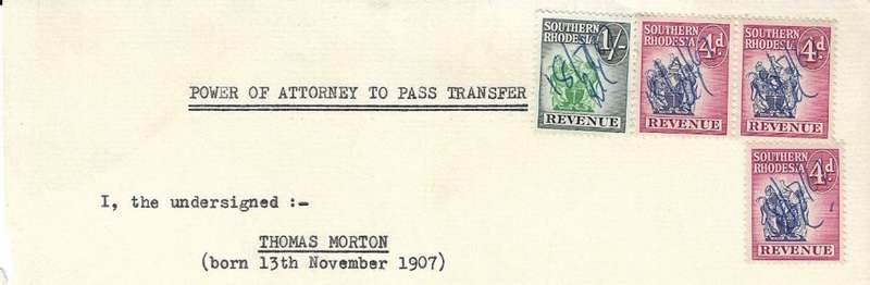 Southern Rhodesia revenue document Power of Attorney 18 July 1967