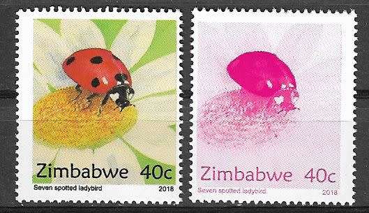 Zimbabwe variety 2018 Ladybird issue 40c missing colours.