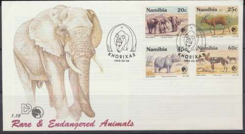 NAMIBIA 1993 - SACC 69/72 - RARE &  ENDANGERED ANIMALS , F/DAY COVER
