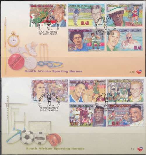 RSA 2001 -  SACC 7.10/11  SA SPORTING HEROES SET OF FIRST DAY COVERS