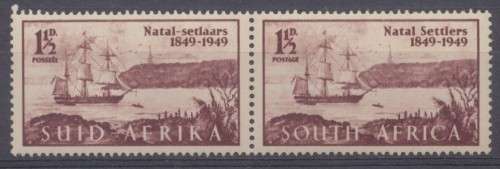 SA UNION - 1 1/2d  ARRIVAL OF SETTLERS PAIR FINE UN MINT