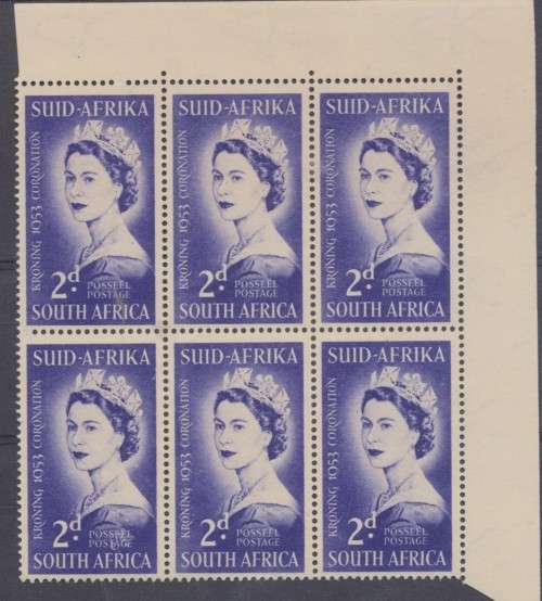 SA UNION - 1953 CORONATION   CORNER BLOCK OF 6  FINE MINT