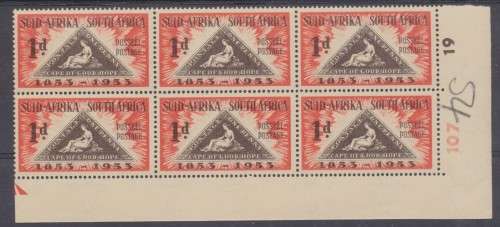 SA UNION - 1953 ANNIV OF CAPE TRIANGLE  CONTROL FINE MINT