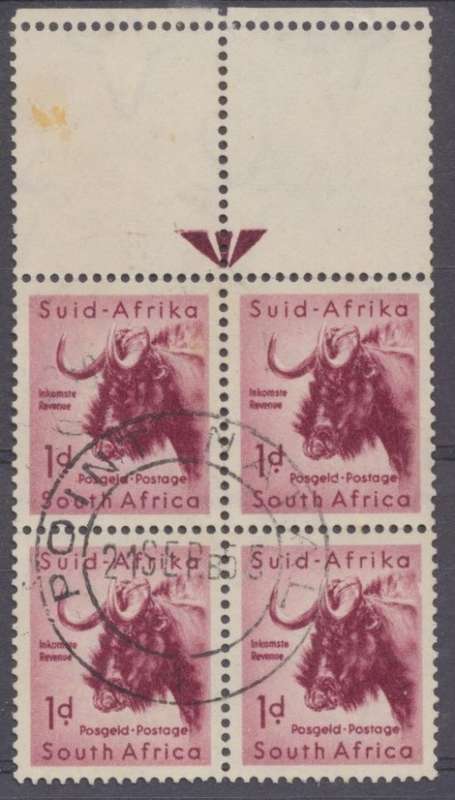 SA UNION  1954  , SACC 151  1d  ARROW BLOCK OF 4 FINE USED