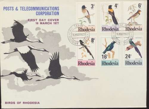 RHODESIA 1977 -   SACC 300/5 RHODESIAN BIRDS  FIRST DAY COVER