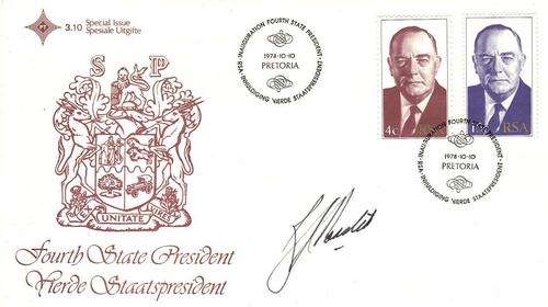 RSA FDC 3.10S (BJ VORSTER 4TH STATE PRES) SIGNED BY STATE PRESIDENT VORSTER