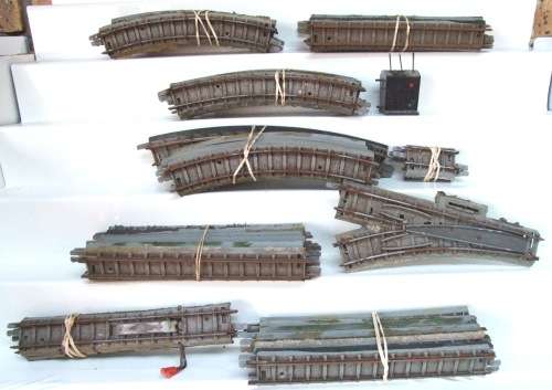 TRI-ANG HO/OO: 42pc Mixed Metal Track with grey backing in SCRAP condition. (England)