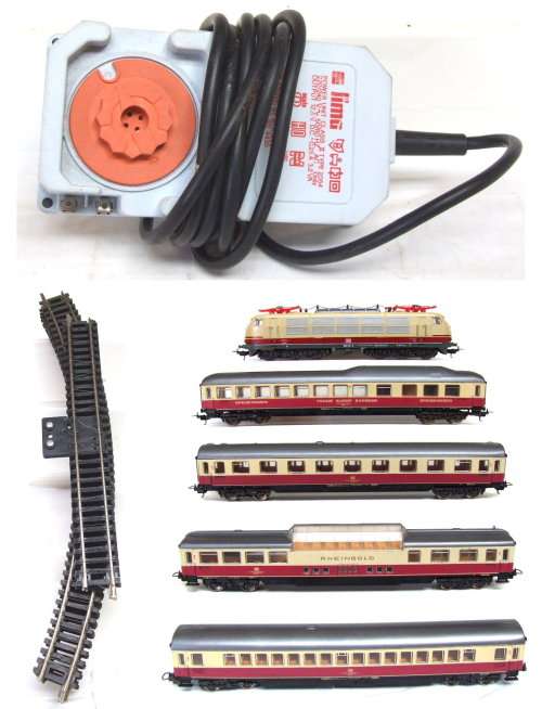 LIMA HO: RARE DB CO-CO RHEINGOLD Train Set+Oval Track+Power Supply in good unboxed condition (Italy)