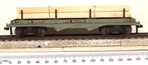 HORNBY DUBLO OO:  Vintage English Bogie Bolster Wagon with Wood Load in Good condition(England)