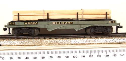 HORNBY DUBLO OO:  Vintage English Bogie Bolster Wagon with Wood Load in Good condition(England)