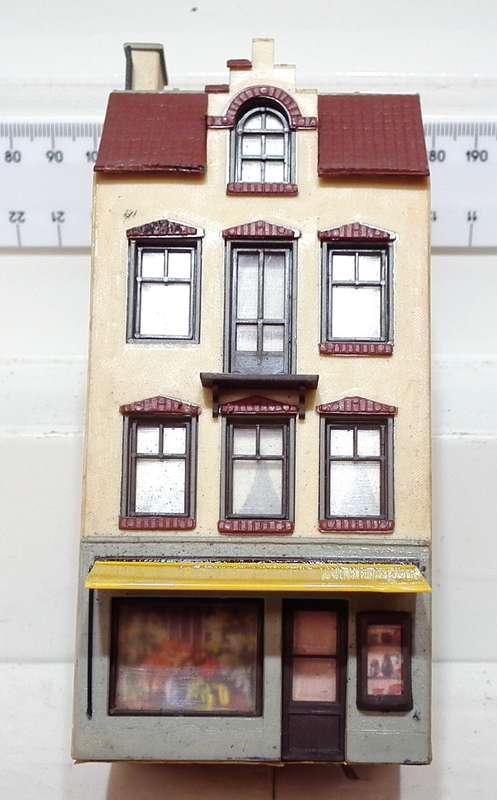 SCENERY HO: Vintage European Multi Story Apartment Building with Shop in Fair Used Condition.
