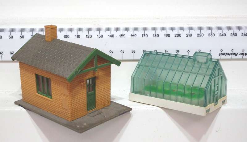 SCENERY HO: Small Detailed Plastic Buildings in Fair Used Condition.