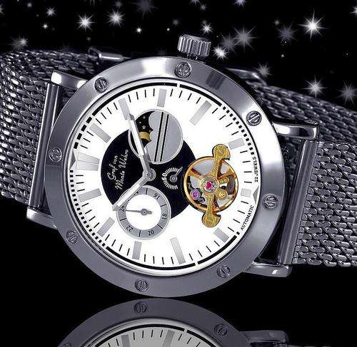 LIMITED EDITION No. 7/25 NEW AUTOMATIC GRAF Von MONTE WEHRO "Roverto" 22 Jewel "see Thru" MOON PHASE