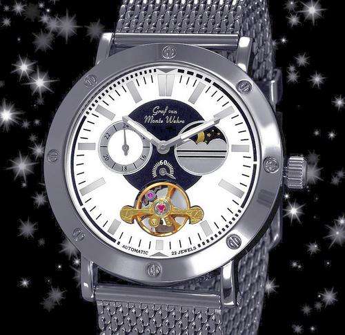 LIMITED EDITION No.11/25 NEW AUTOMATIC GRAF Von MONTE WEHRO "Roverto" 22 Jewel "see Thru" MOON PHASE
