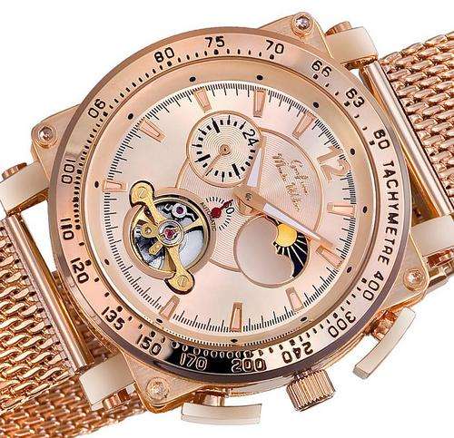 NEW AUTOMATIC GRAF Von MONTE WEHRO "Carson City" Tachymeter Rose Gold Colour Moon Phase