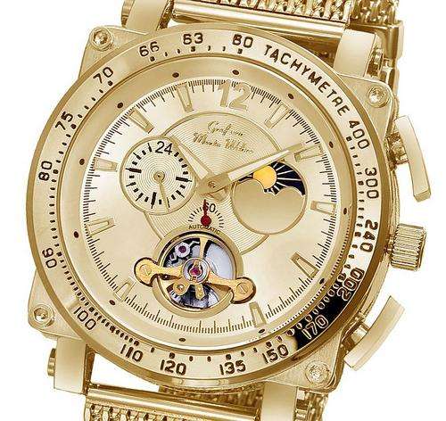 NEW AUTOMATIC GRAF Von MONTE WEHRO "Carson City" Tachymeter Gold Colour Moon Phase
