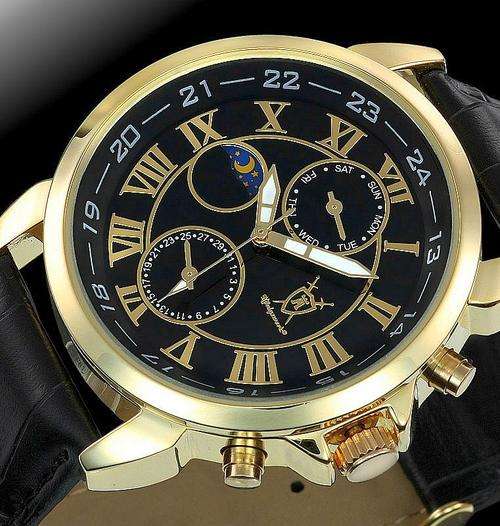 BRAND VEW AUTHENTIC KONIGSWERK Gryphos GOLD black FACE DAY- DATE- MOON PHASE QUARTZ