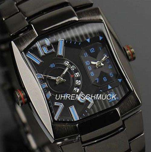 PACIFISTOR SQUARE BLACK BLUE DUAL MOVEMENT QUARTZ