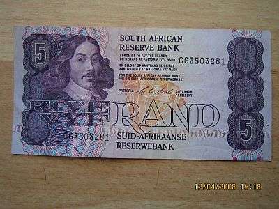 5 RAND NOTE (1989-90) (Jan van Riebeeck; diamond) XF+++