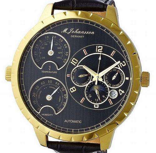 BRAND NEW GERMAN MZI CO. M JOHANSSON GOLD AUTOMATIC DAY/DATE/MONTH/HUMIDITY/TEMPERATURE