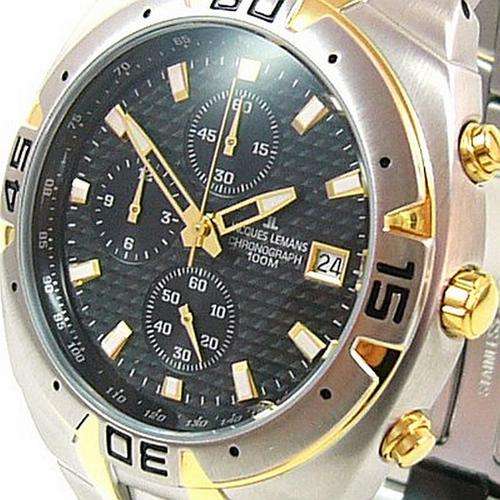 BRAND NEW JACQUES LEMANS Two Tone 100METER CHRONOGRAPH BLACK 1-1182D w