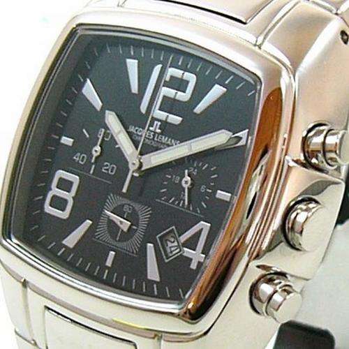 BRAND NEW JACQUES LEMANS SQUARE BLACK FACE CHRONOGRAPH 30M W/RESISTANT 1-1242 W