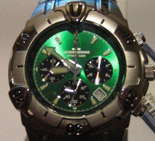 BRAND NEW JACQUES LEMANS METALLIC GREEN 100METER CHRONOGRAPH BLACK 1-1149S