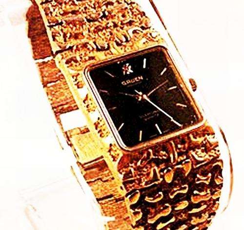 GRUEN DIAMOND- GOLD NUGGET GENTS DRESS QUARTZ WATCH