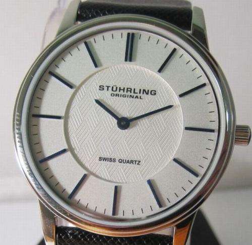 STUHRLING NEWBERRY SWISS EXTRA THIN LEATHER WATCH - 50M W/RESISTANT