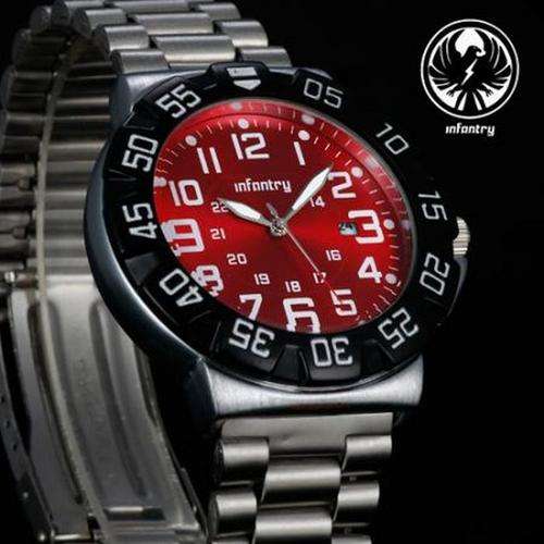BRAND NEW INFANTRY RED METTALIC GENTS ARMY DATE QUARTZ (TRADE ENQUIRIES WELCOME)