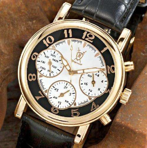 AUTHENTIC BRAND NEW KONIGSWERK GOLD Vollturnus MULTIFUNCTION Leather Quartz