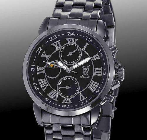 BRAND NEW AUTHENTIC KONIGSWERK Gryphos GUN METAL BLACK FACE DAY DATE MOON PHASE QUARTZ