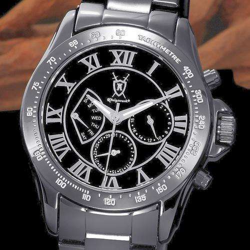 BRAND NEW AUTHENTIC KONIGSWERK Picus Gun Metal Grey Leather Strap Tachymetre QUARTZ